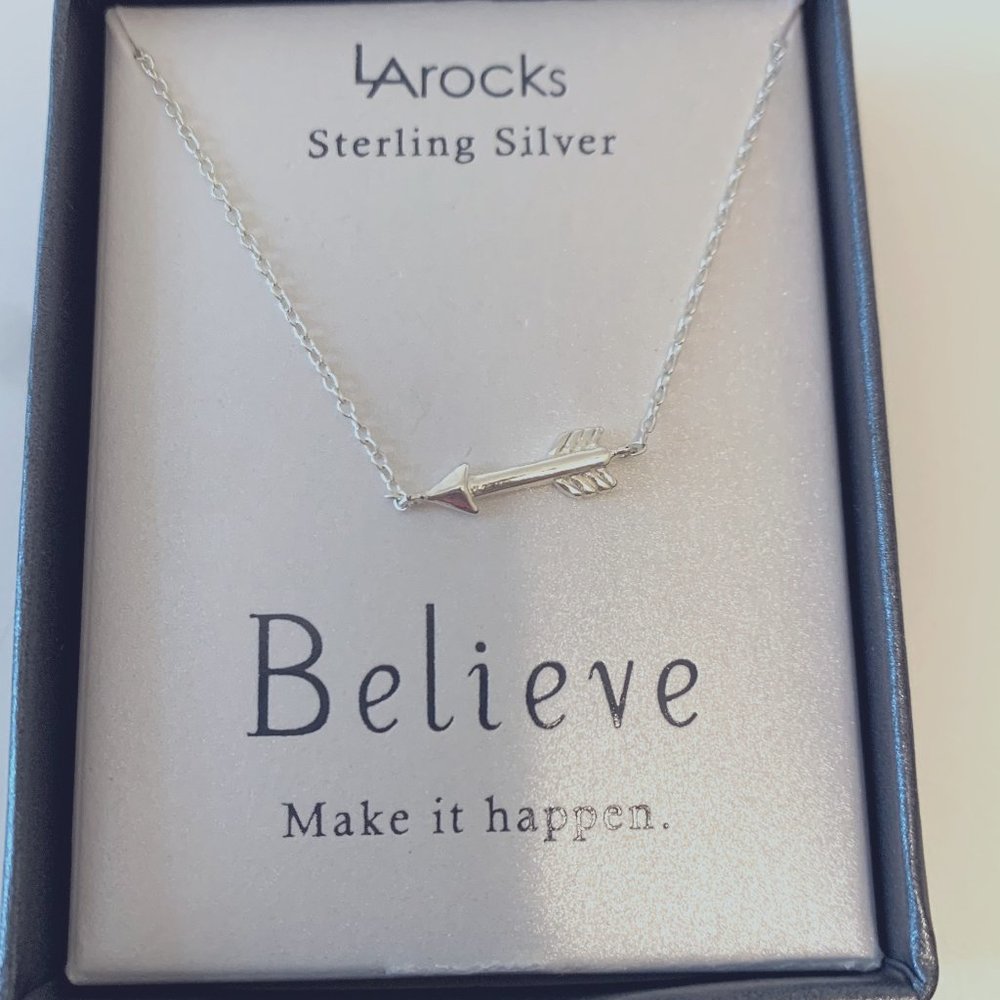 LA Rocks Sterling Silver "BELIEVE" Arrow Pendant Necklace NEW